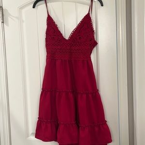 Fuchsia deep v neck dress